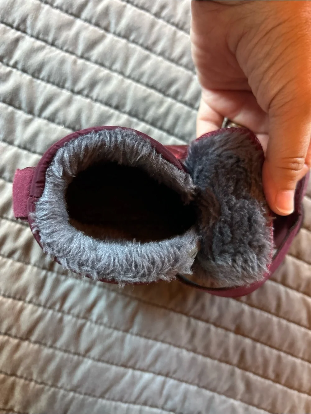 Kids Burgundy Winter Booties - Cozy Lined Slip-On